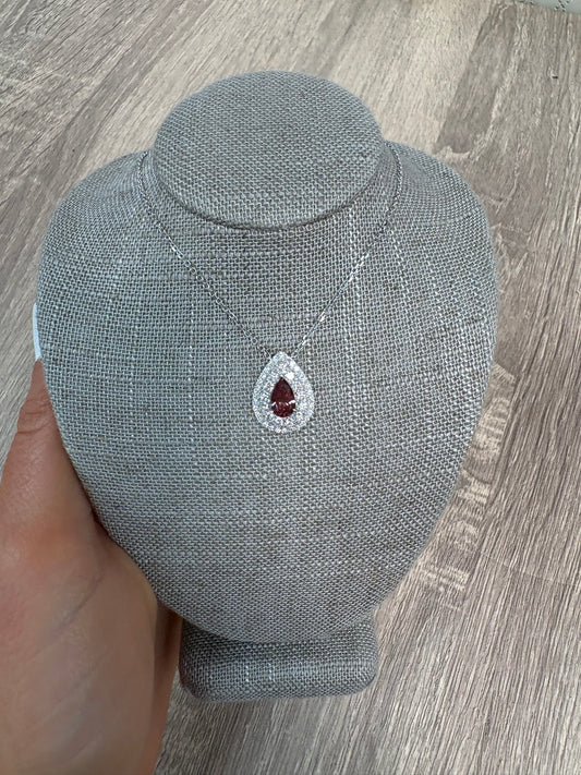 1.7 cttw Double Halo Pear Ruby Necklace