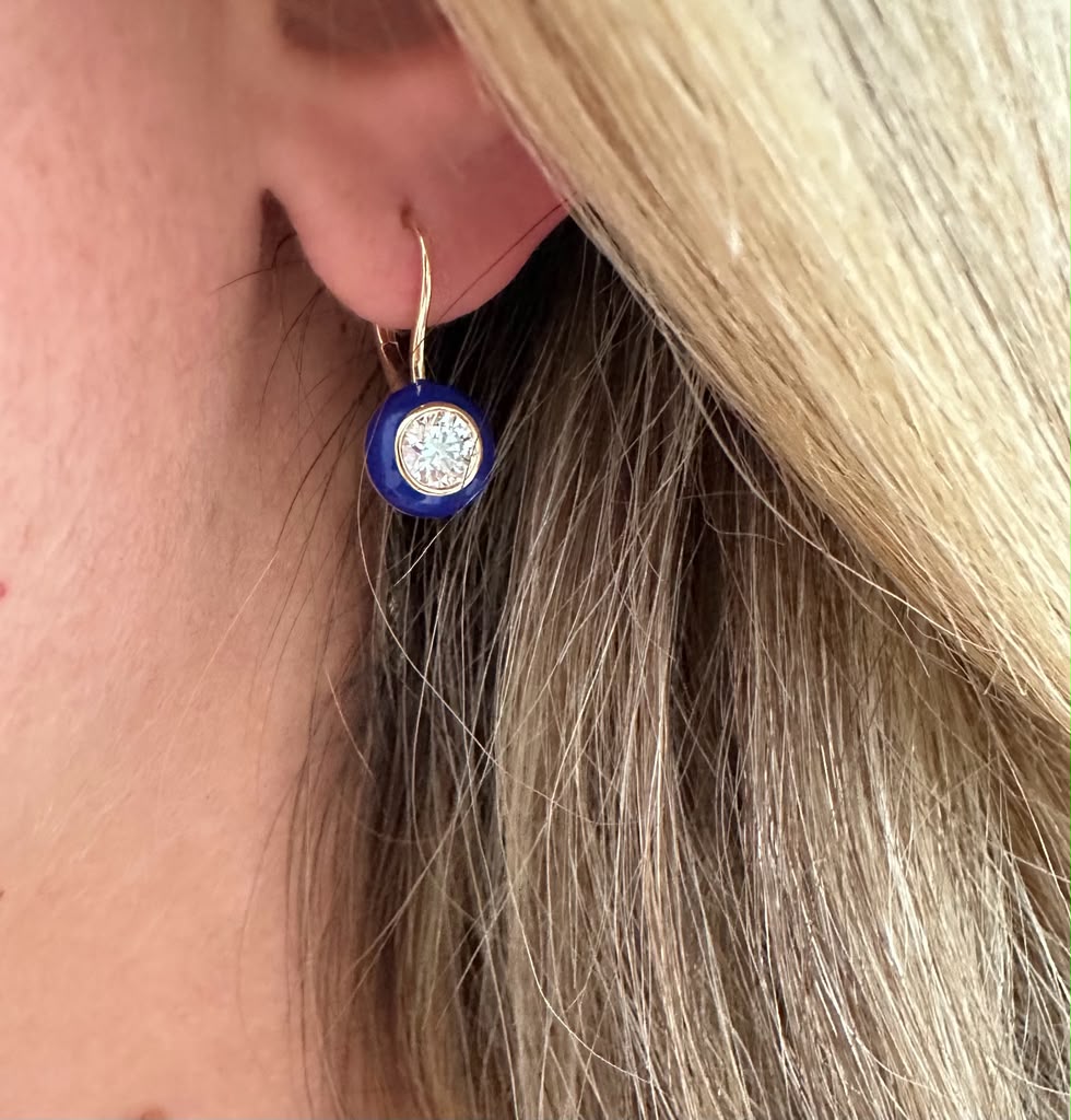 1 cttw round bezel diamond on hanging blue stone