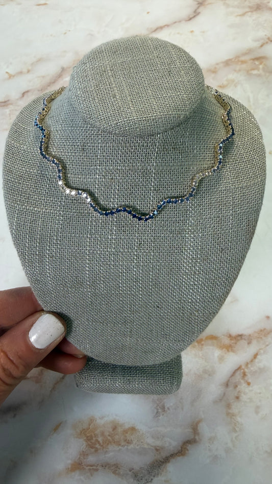4 cttw yellow gold blue ombré wavy halfway tennis necklace