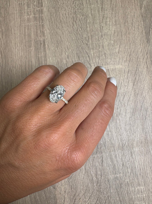 3.4 ct Two Tone Oval Ring With Yellow Pave Band Basket Setting