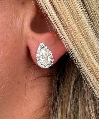 3.5 cttw pear studs with round and baguette halo