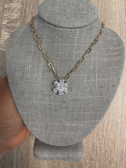 2.19 cttw Flower on Paperclip Chain