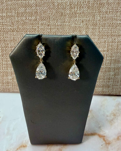 6.18 cttw yellow gold marquis and pear drop earrings