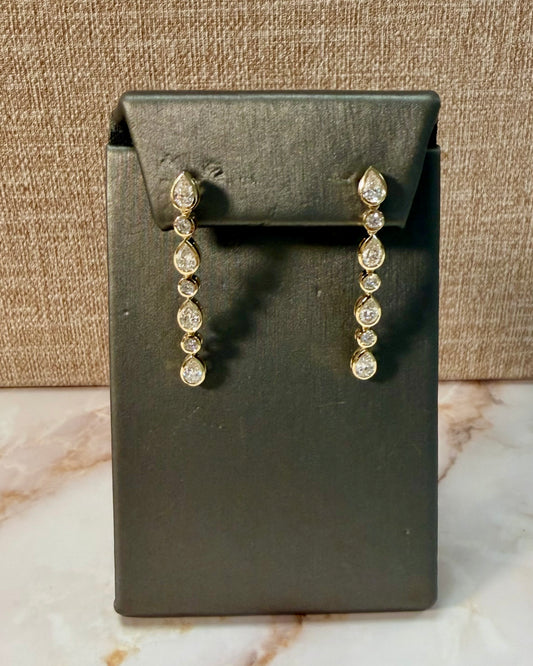2 cttw pear & round bezel drop earrings