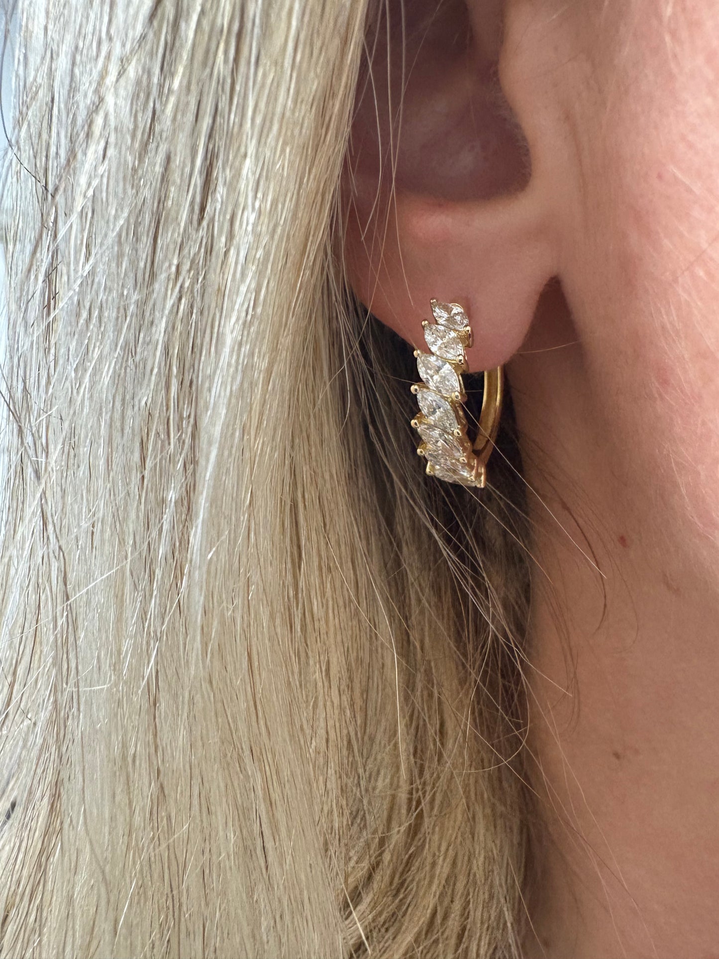 2 cttw Yellow Gold Marquis Halfway Hoops