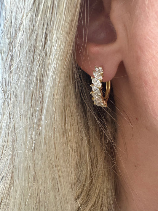 2 cttw Yellow Gold Marquis Halfway Hoops