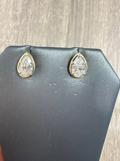 2 cttw pronged bezel pear studs