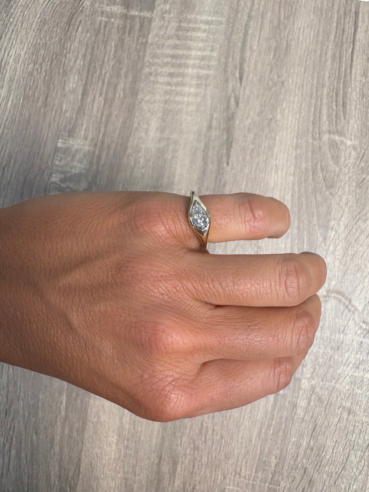 1 ct Pear Bezel Pinky Ring