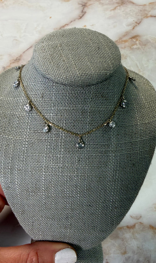 1.10 cttw hanging white gold round bezel diamond necklace