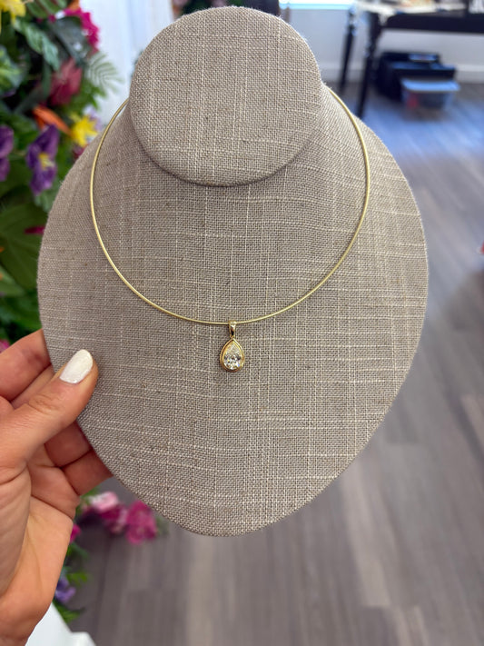 2 ct Double Bezel Pear On Omega Chain