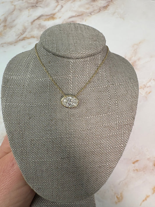 2.10 Ct pronged bezel oval solitaire necklace
