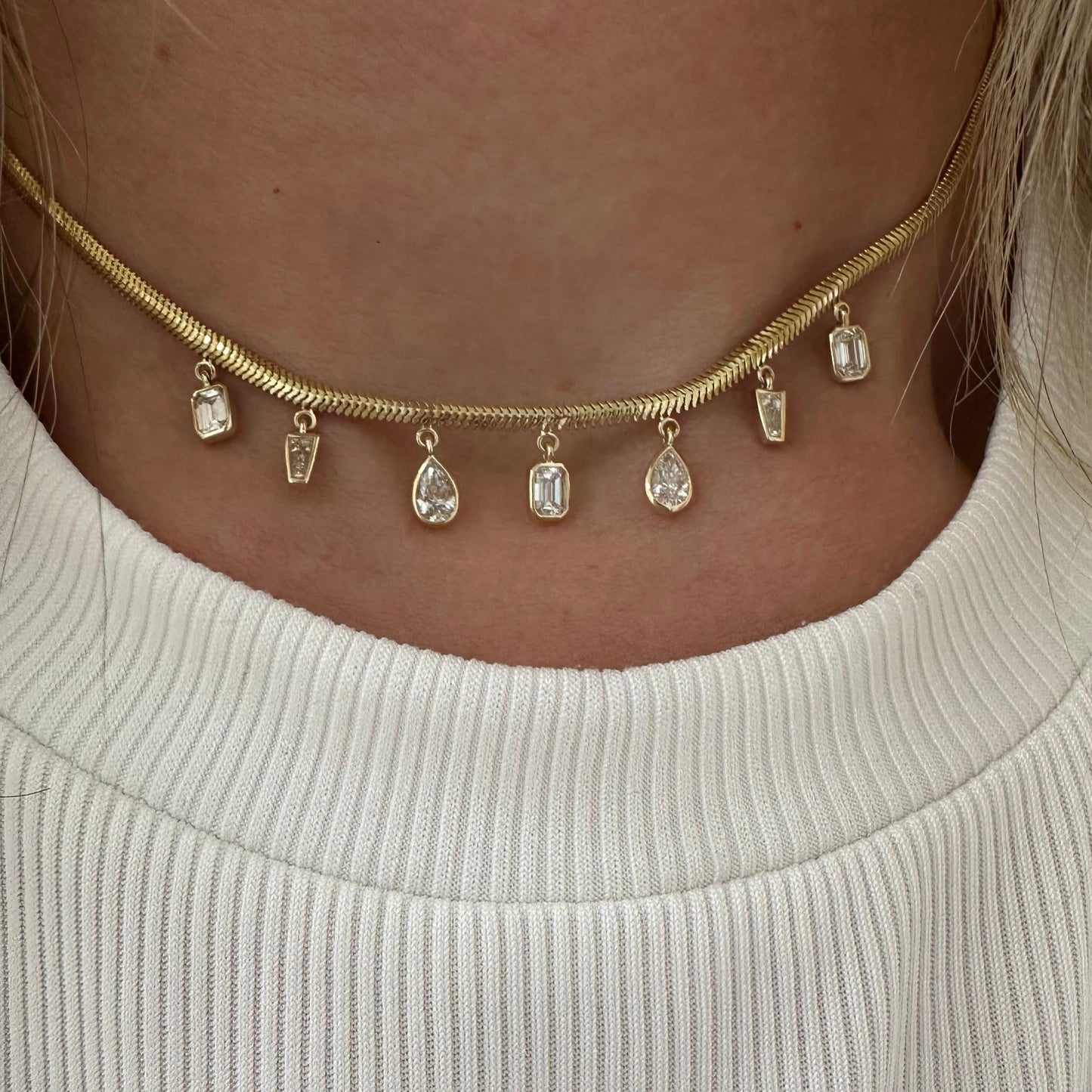 2 cttw bezel diamonds on herringbone chain