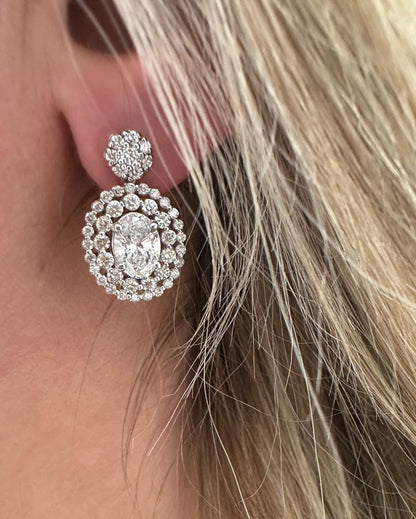2 cttw oval with 1.9 cttw double halo drop earrings