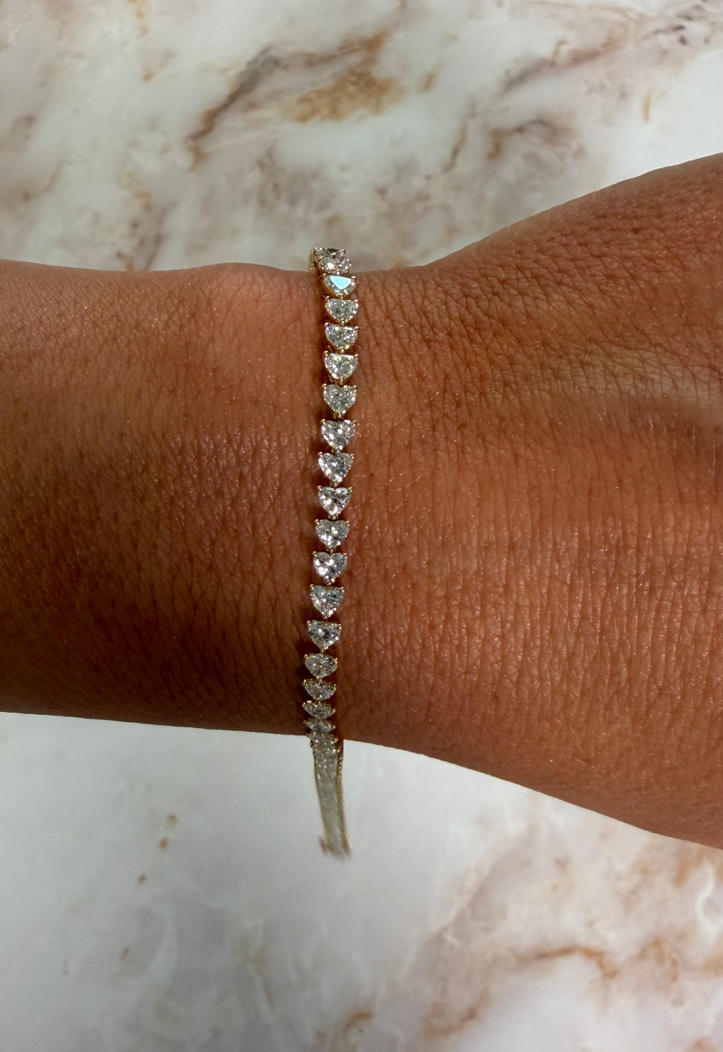 5.39 cttw yellow gold heart tennis bracelet