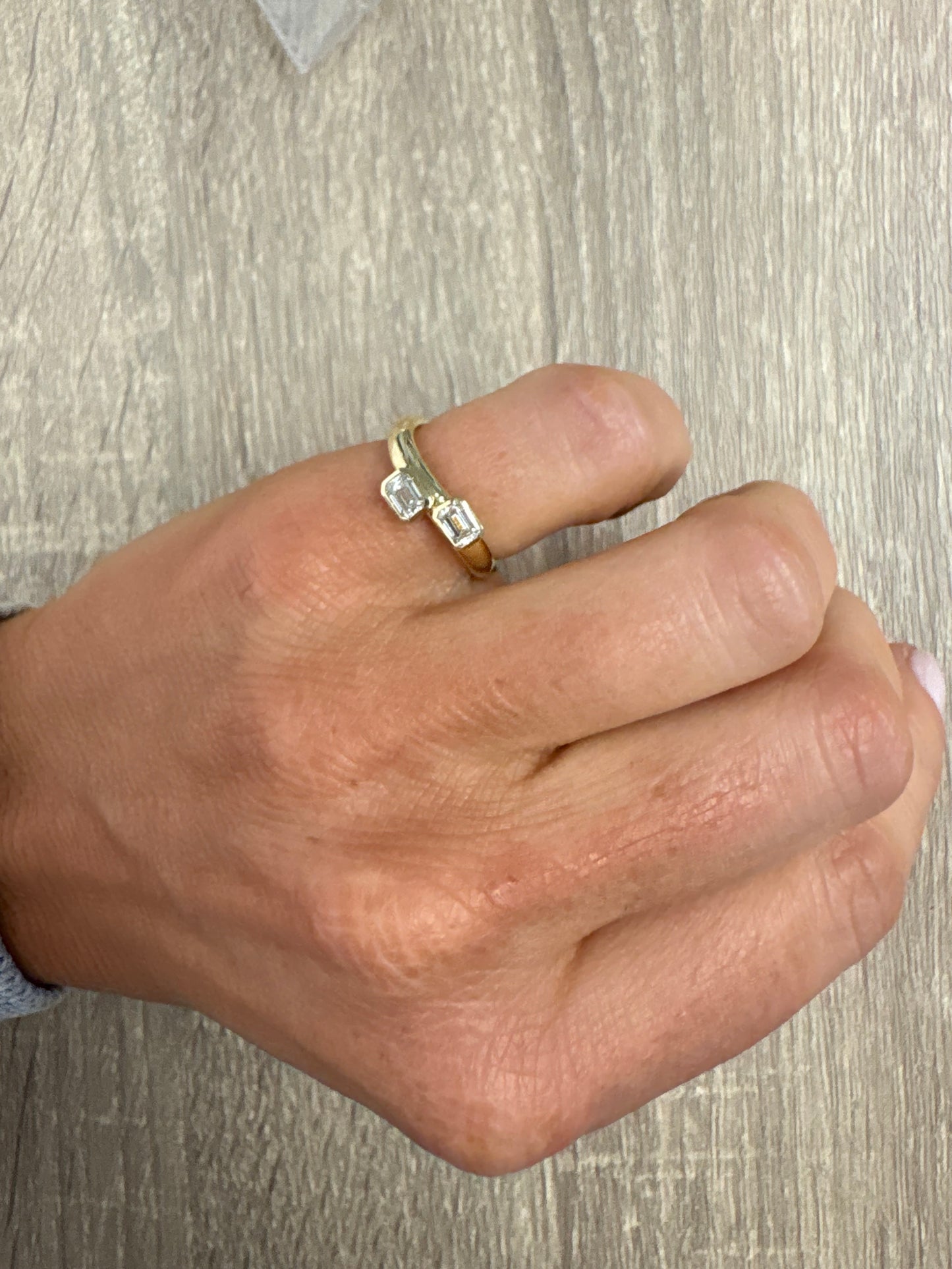 .5 cttw double emerald yellow gold pinky ring