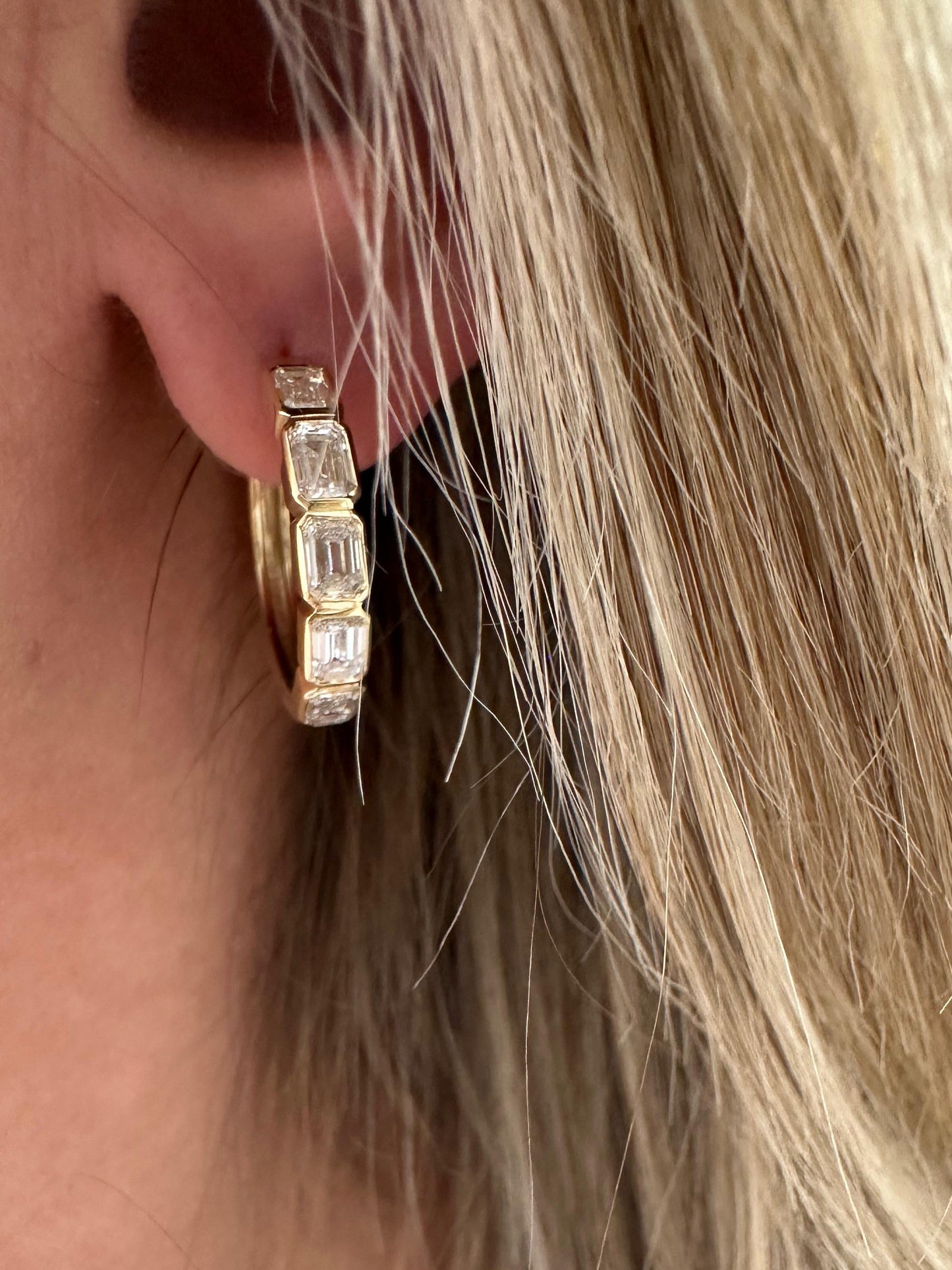 2.2 cttw east west bezel emerald yellow gold hoops