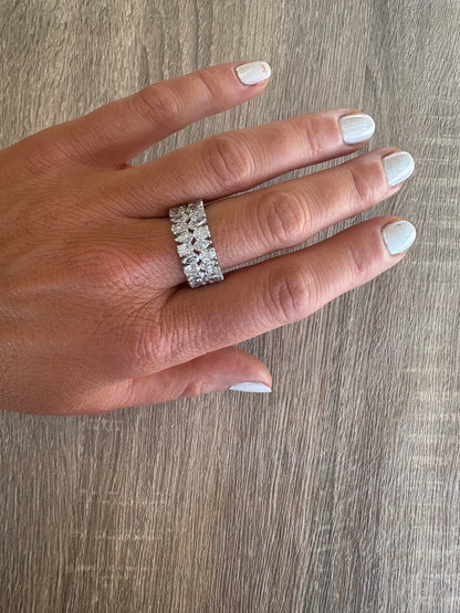 3.67 cttw multi shaped double row halfway ring