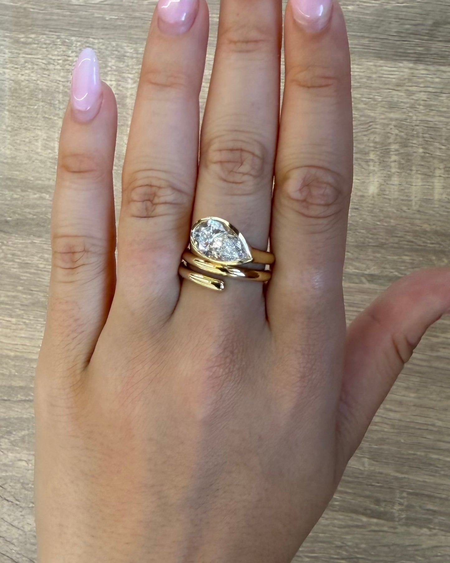 3 ct bezel pear snake ring