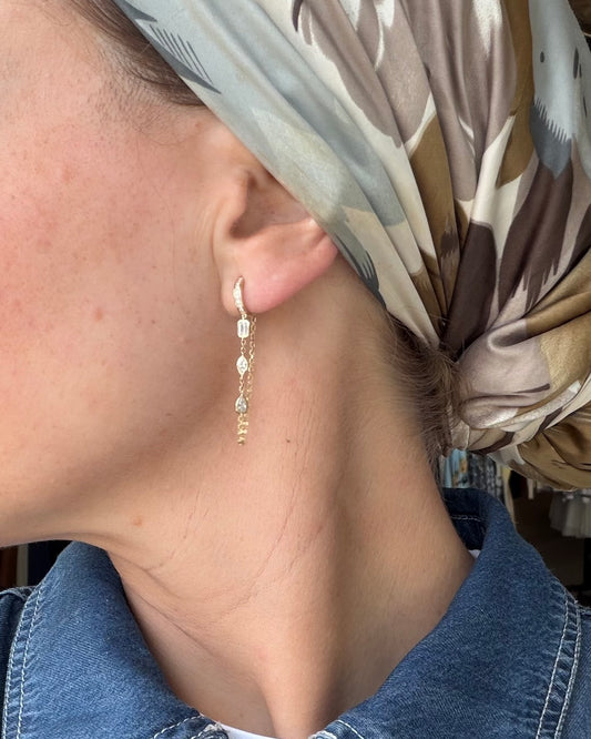 .80 cttw yellow gold dangle chain hoop earrings