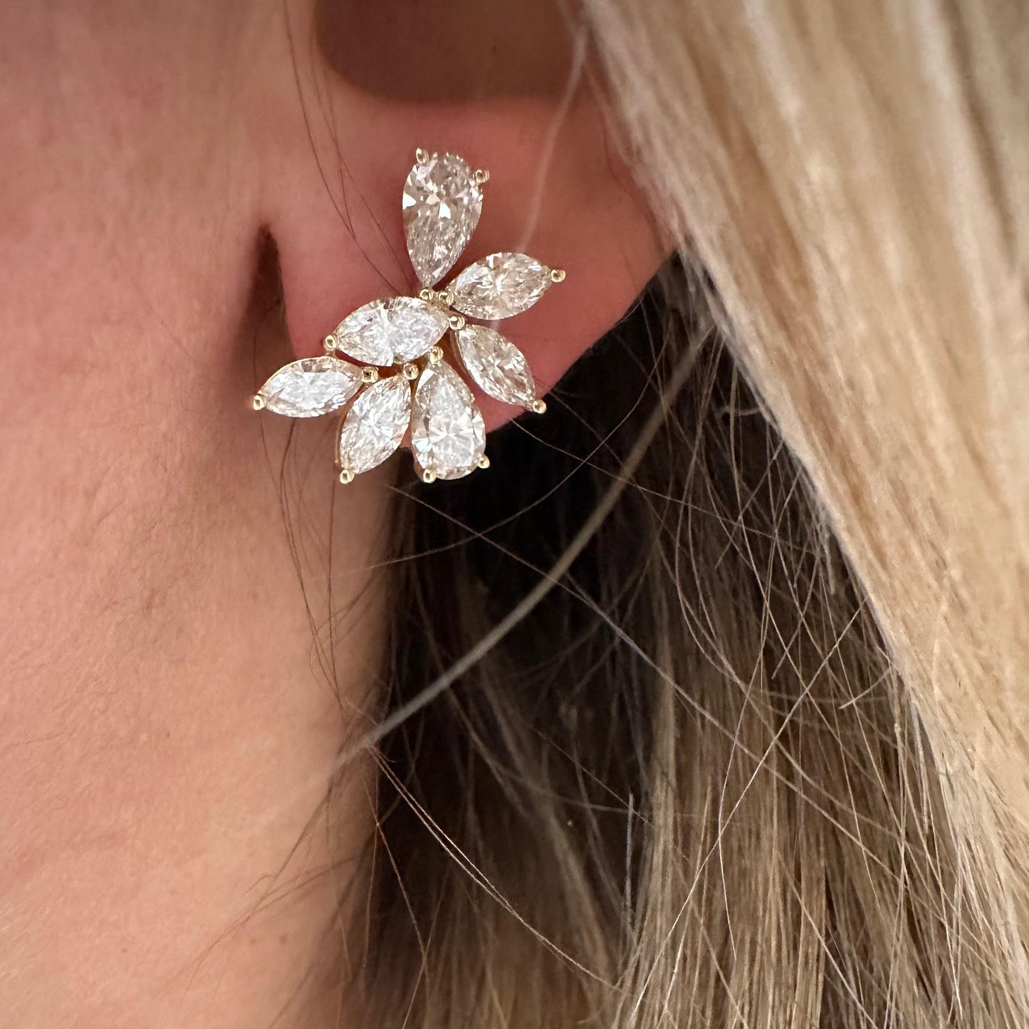 4.44 cttw Yellow Gold Cluster Earrings