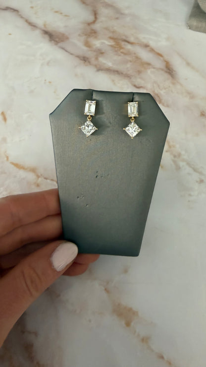 5 cttw yellow gold emerald and princess cut earrings