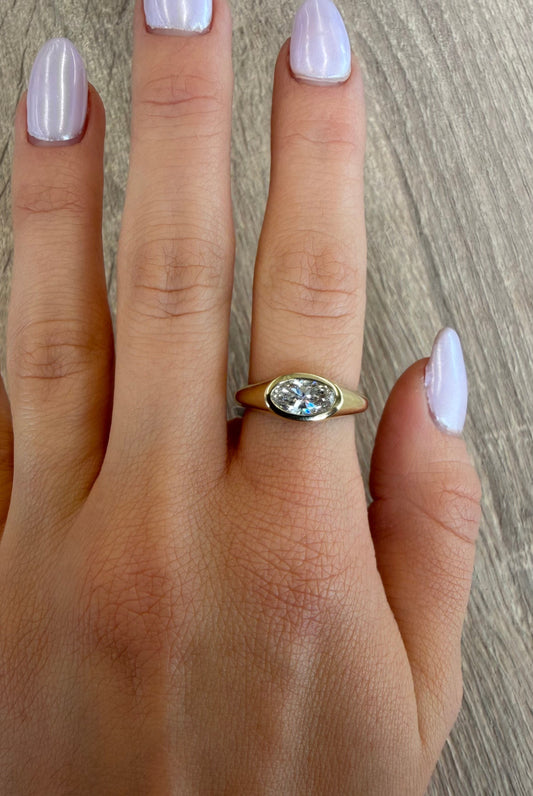 1 ct east west oval bezel ring