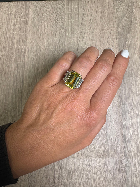12 cttw Yellow Sapphire Emerald Ring With Baguette Side Stones