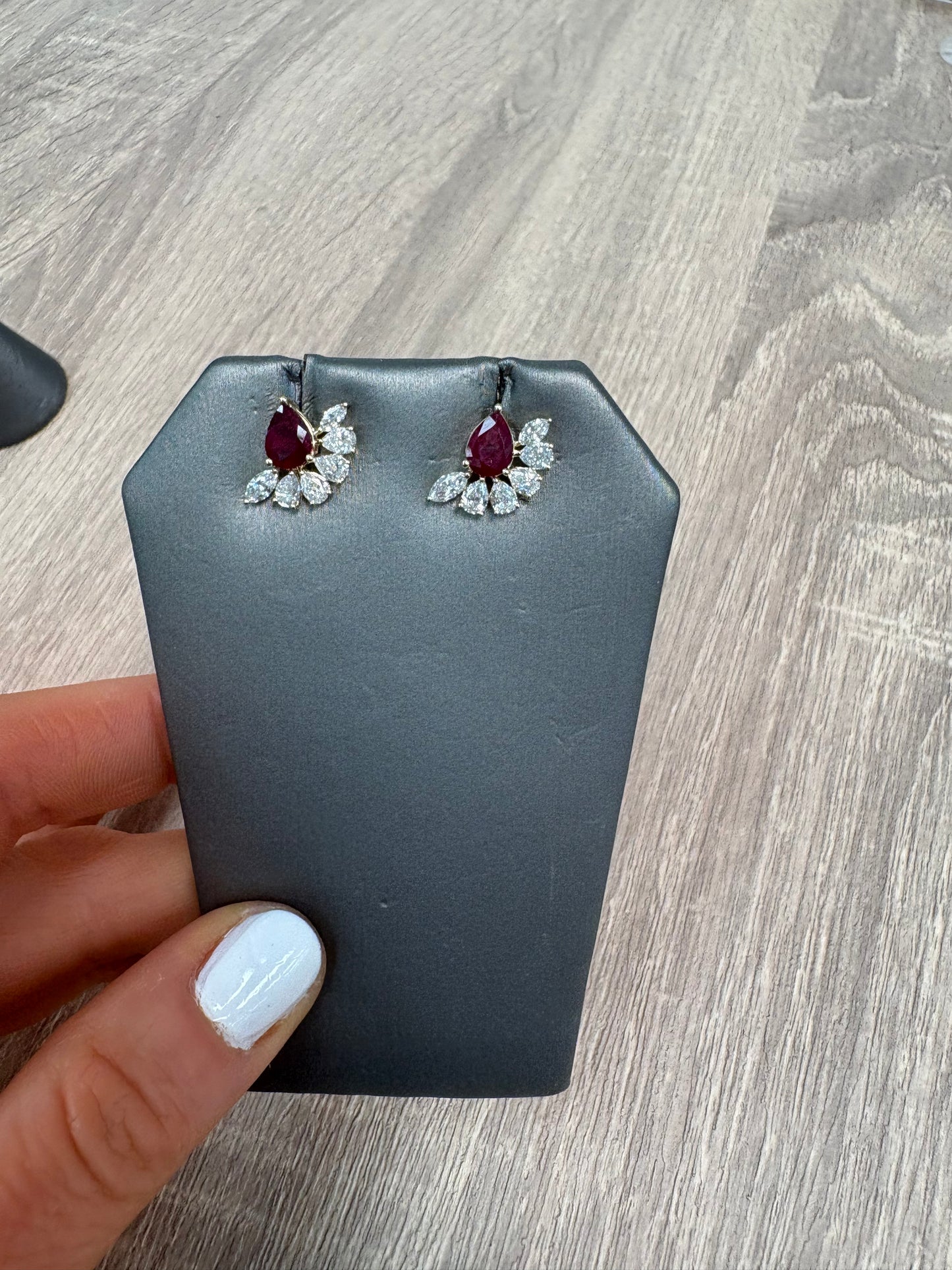 3 cttw Pear Ruby & Diamond Crawlers Set in Yellow