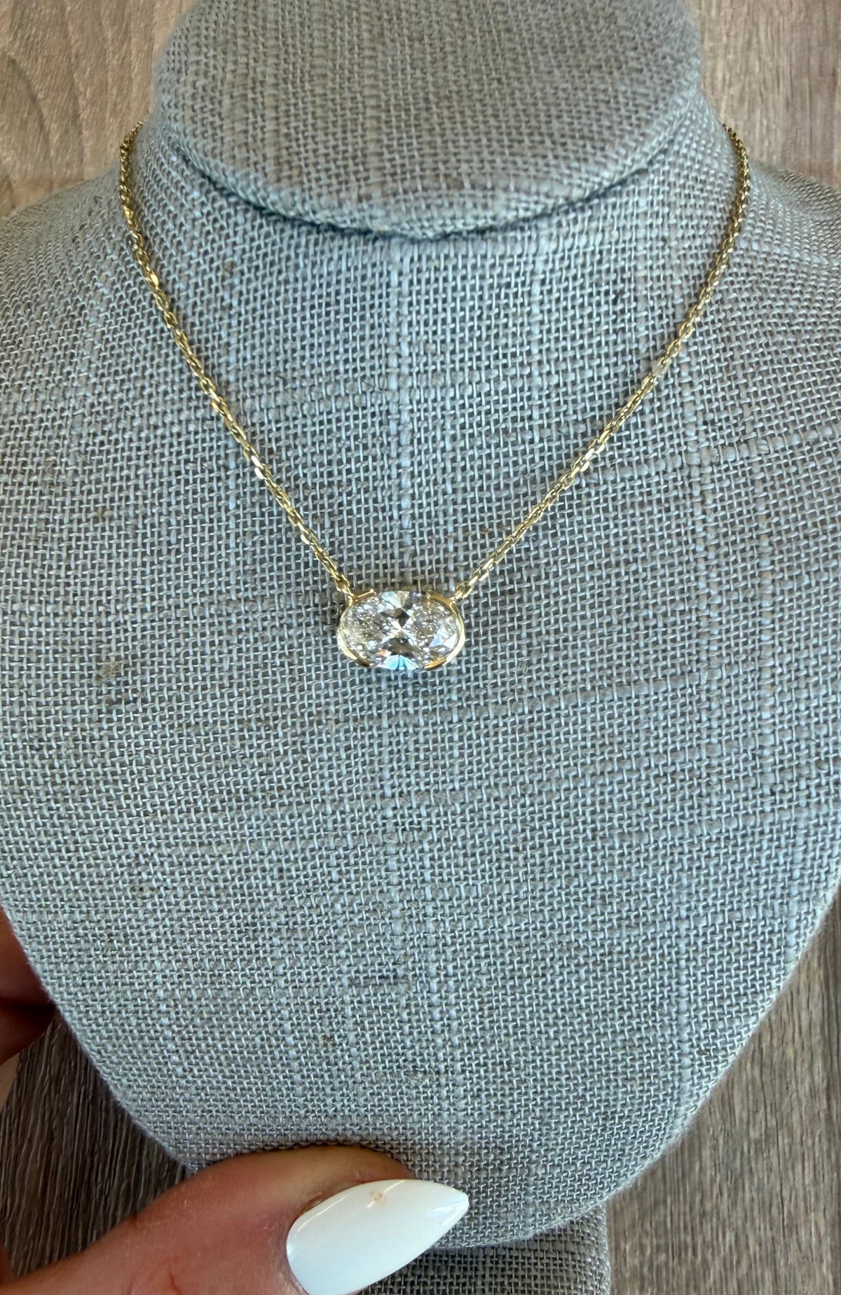 2 ct east west bezel oval necklace