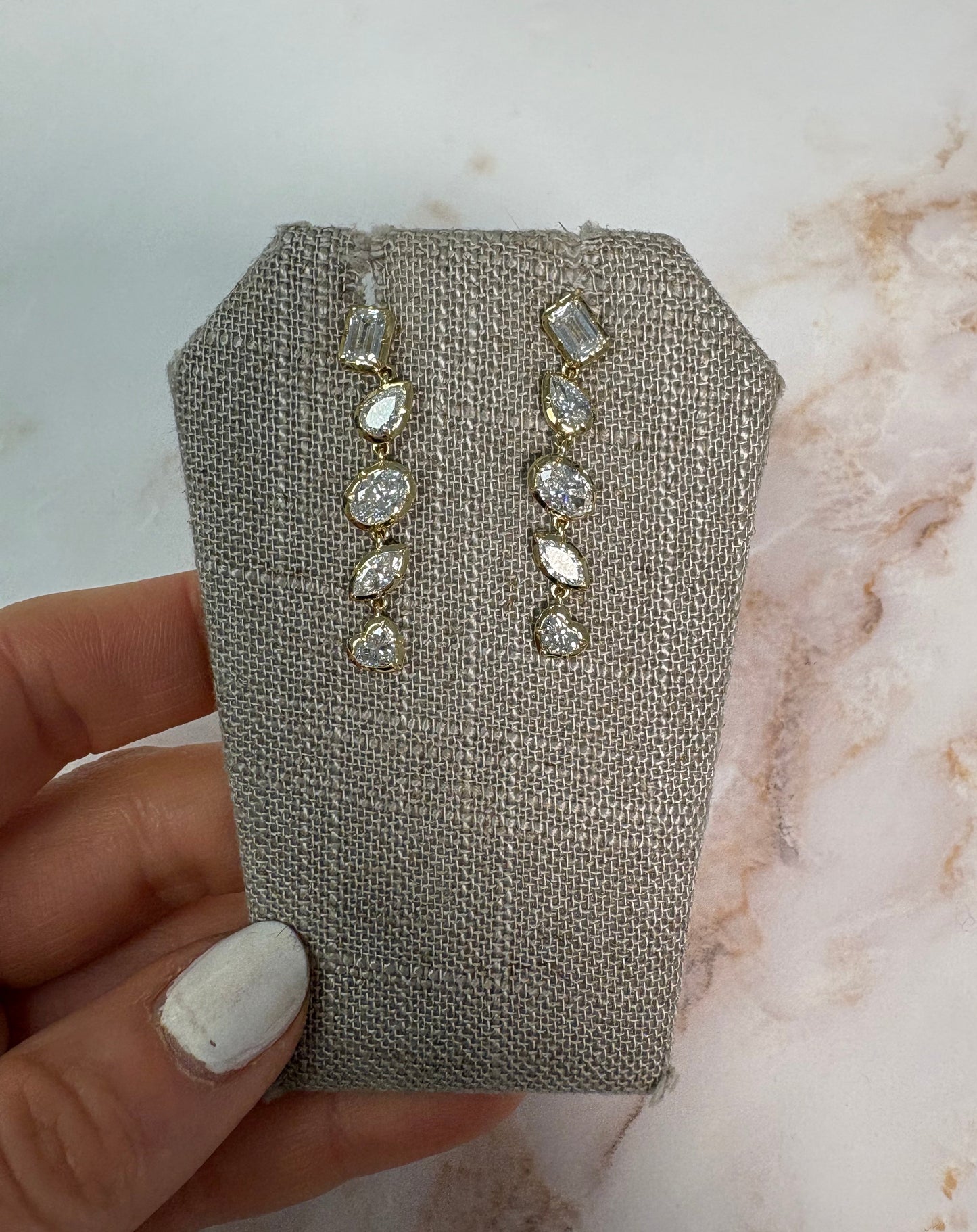 3.6 cttw multi shape bezel hanging earrings