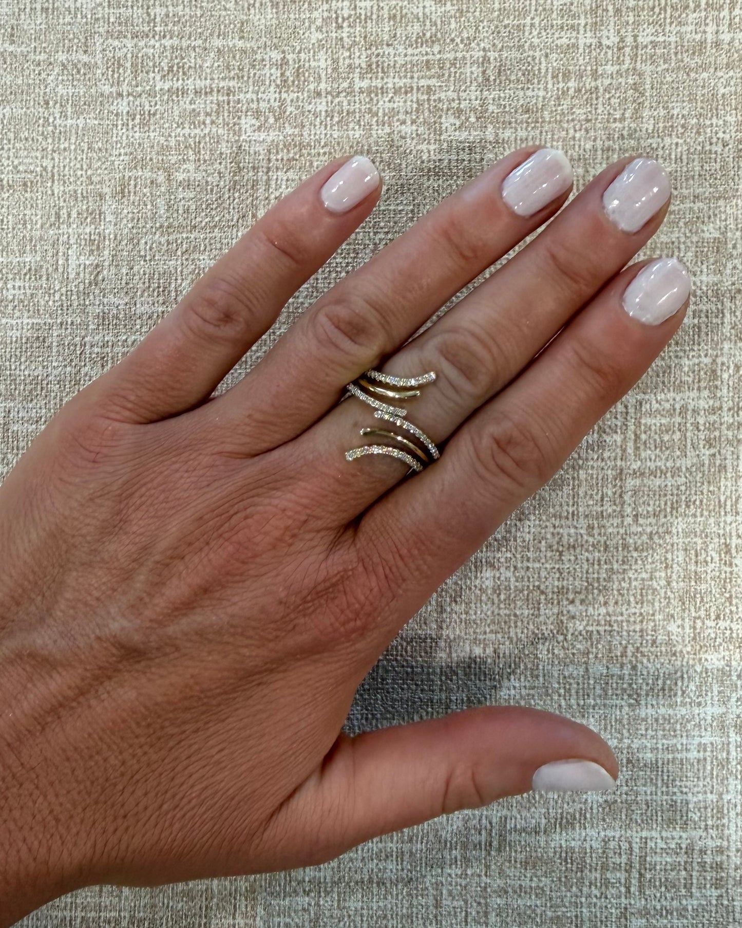 .5 cttw gold and natural pave diamond triple row bypass ring