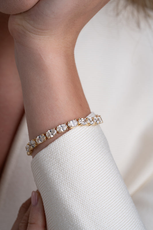 15 cttw Yellow Gold Oval East West Tennis Bracelet