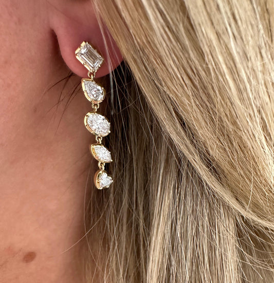 3.6 cttw multi shape bezel hanging earrings