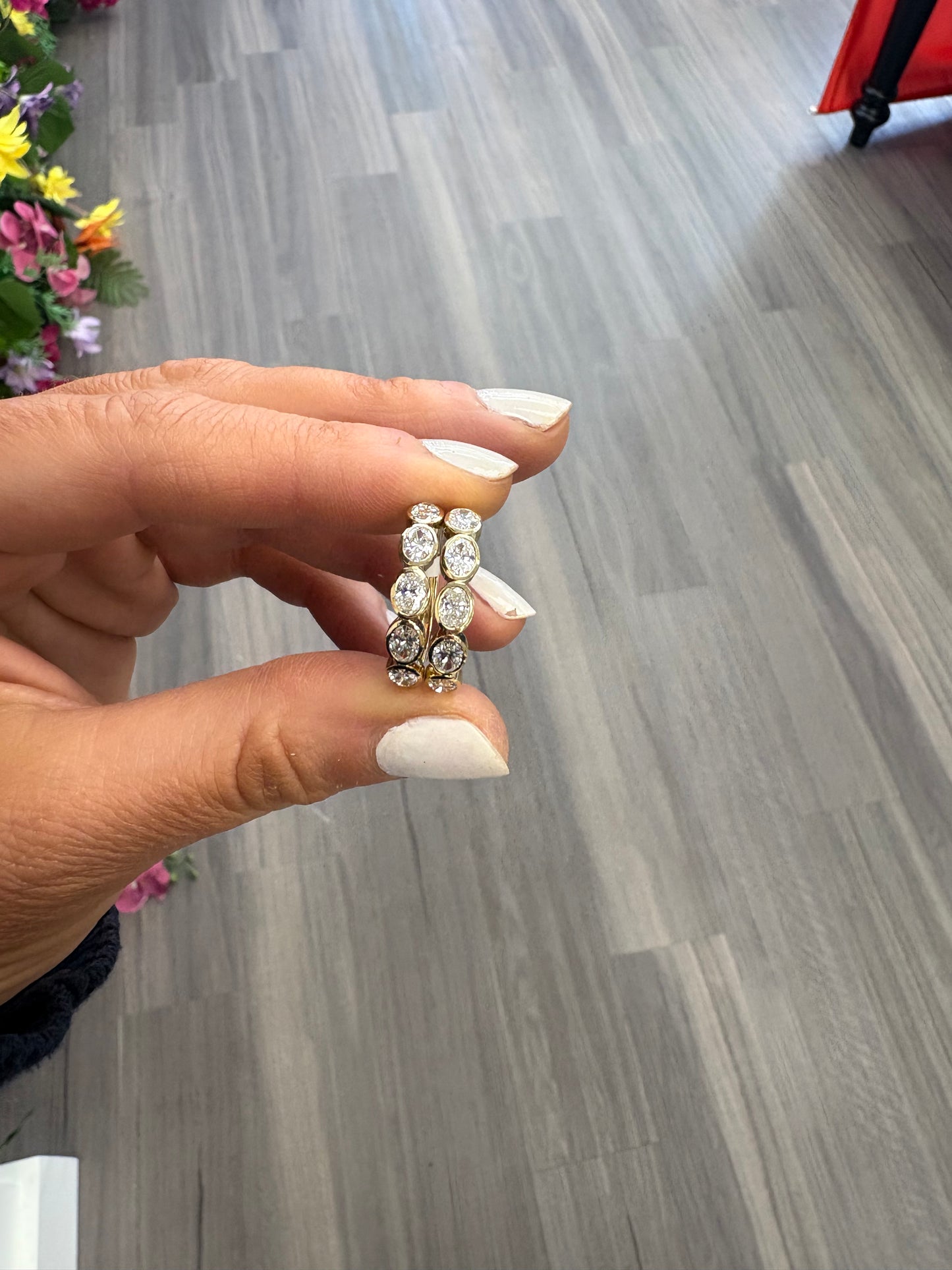 2.15 cttw Bezel Oval Halfway Hoops