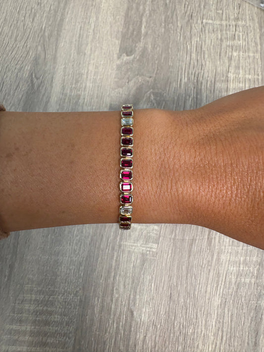 9.84 cttw Bezel Ruby Emerald Tennis Bracelet
