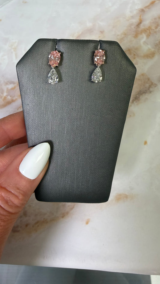 3.65 cttw pink oval with pear drop earrings
