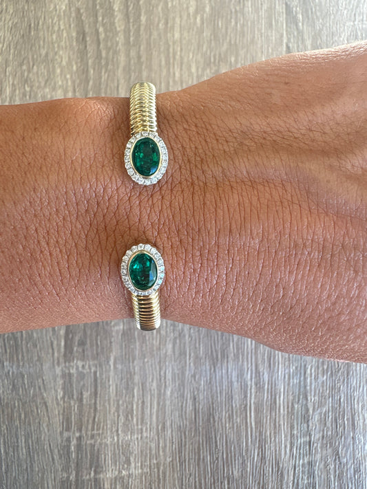 .24 cttw emerald green oval halo wrap bangle