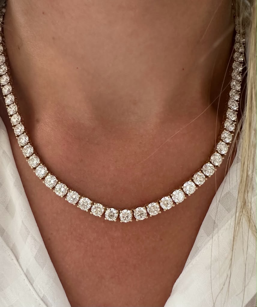 44.39 cttw yellow gold 4 prong tennis necklace