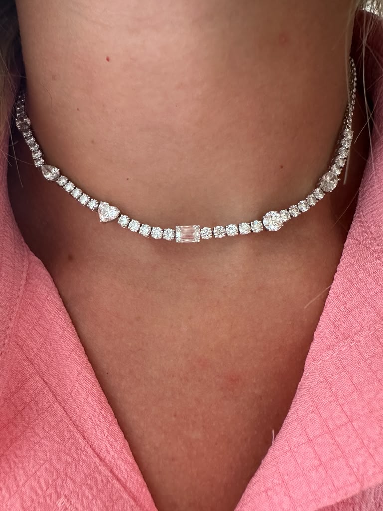 10 cttw tennis necklace with different shapes