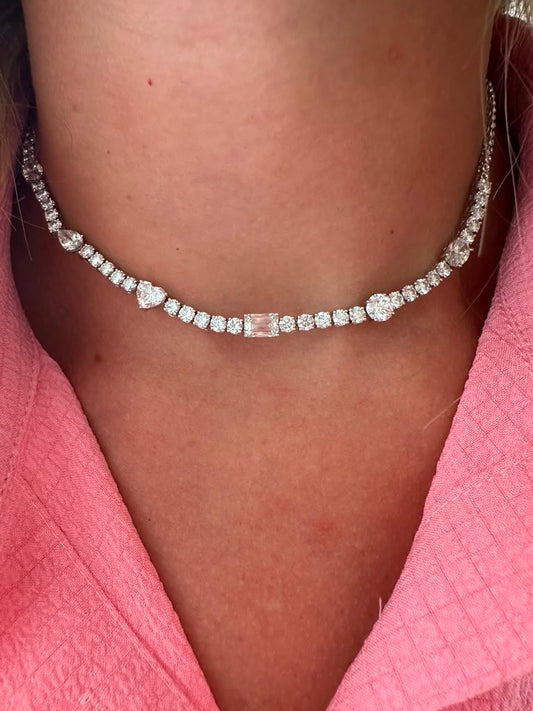 10 cttw tennis necklace with different shapes