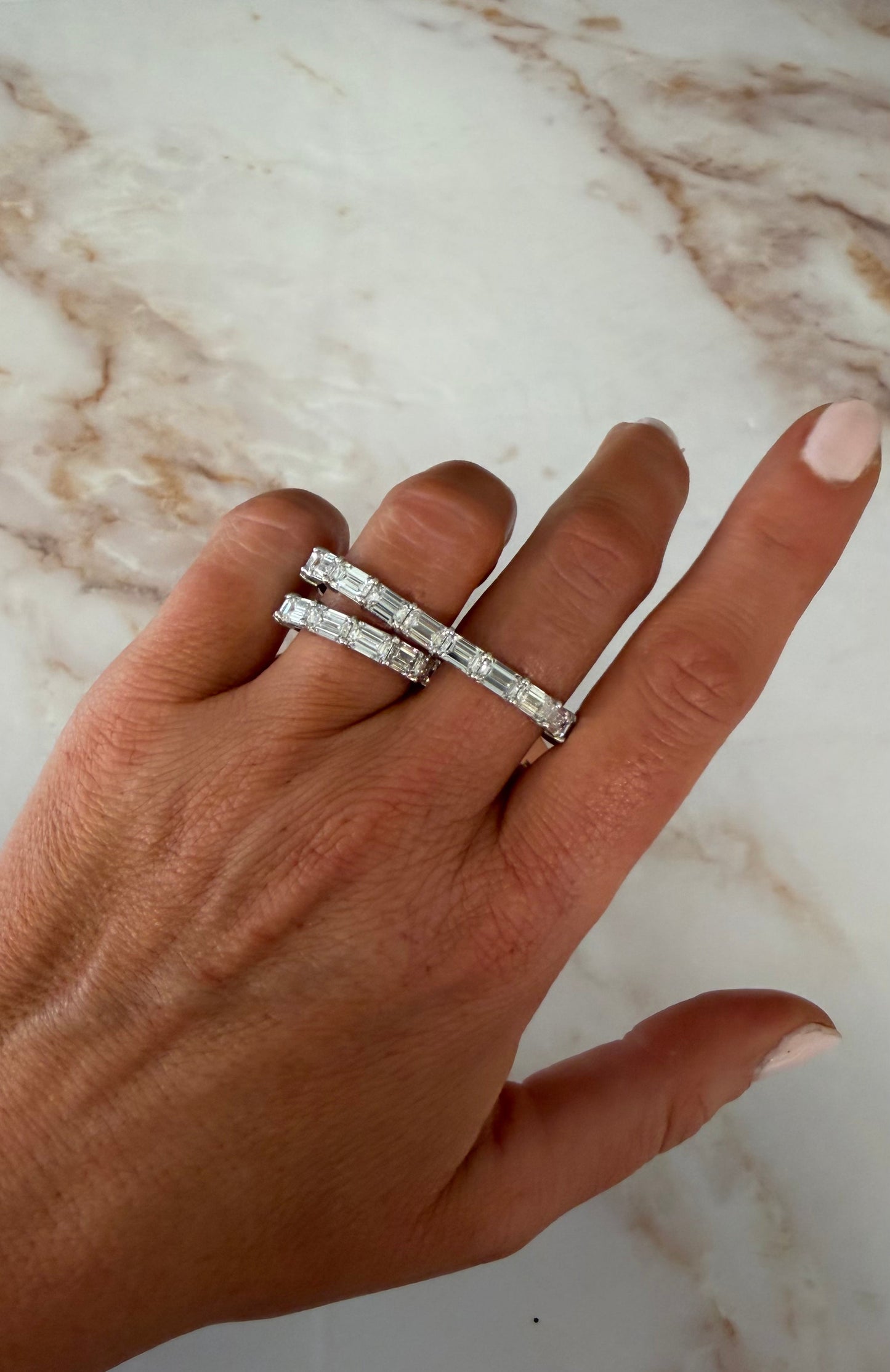 7.5 cttw east west emerald 2 finger ring