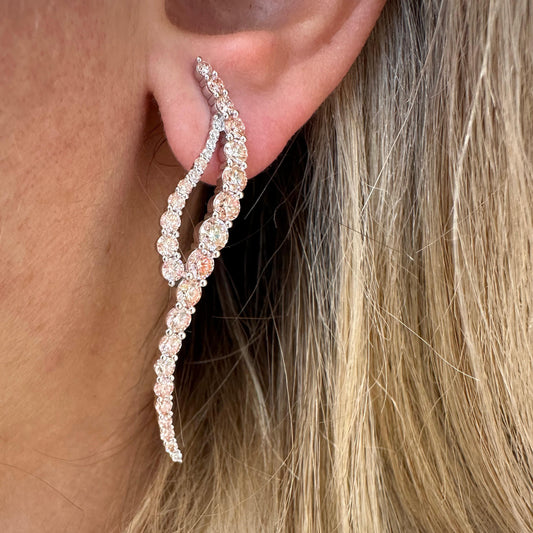 3.81 cttw Pink & White Diamond Squiggle Earrings