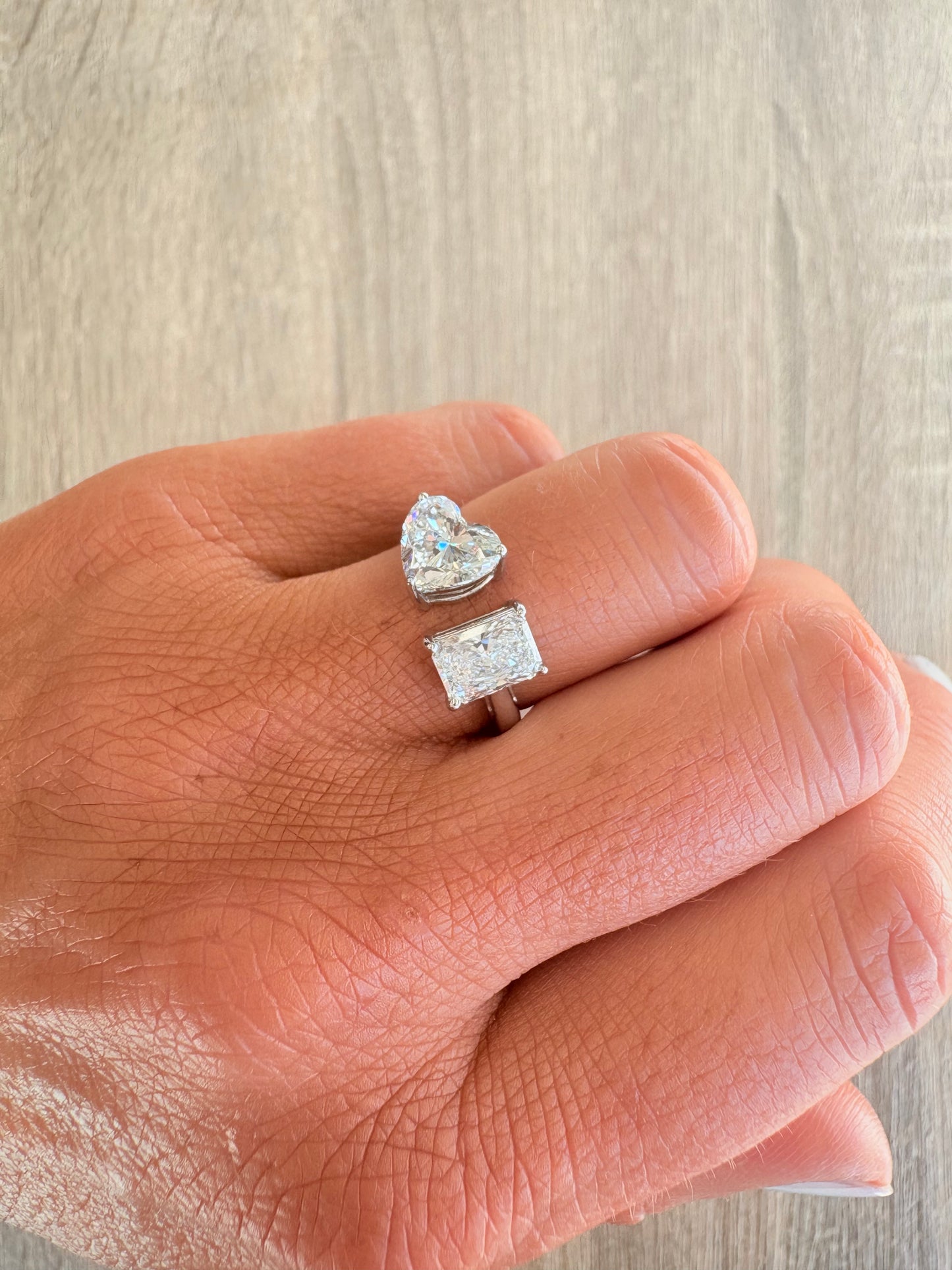 2.25 cttw radiant and heart two stone ring