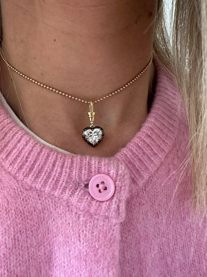 3 ct heart set in black rhodium on ball chain