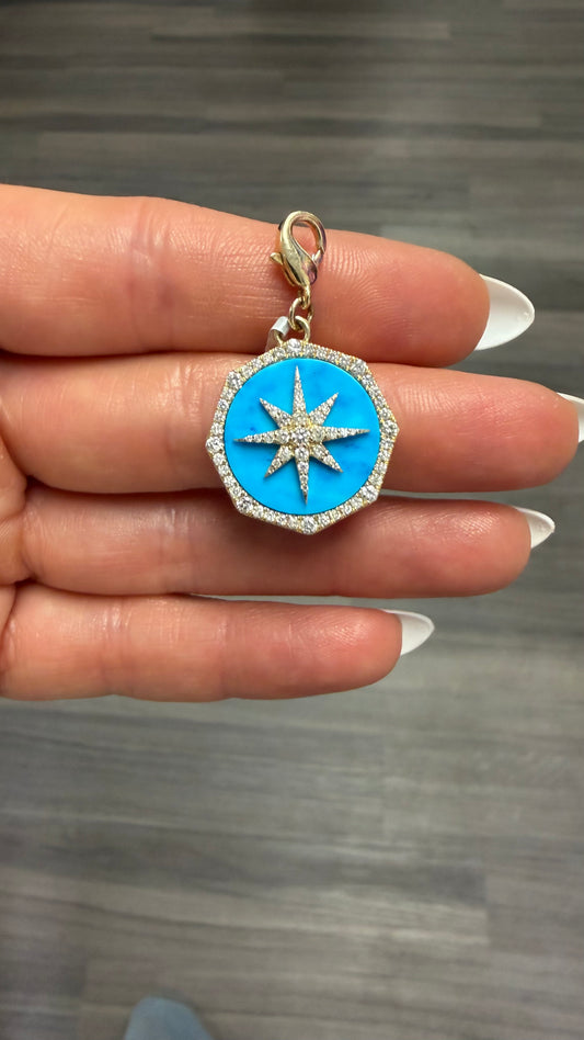 .75 cttw turquoise charm with star (no chain)