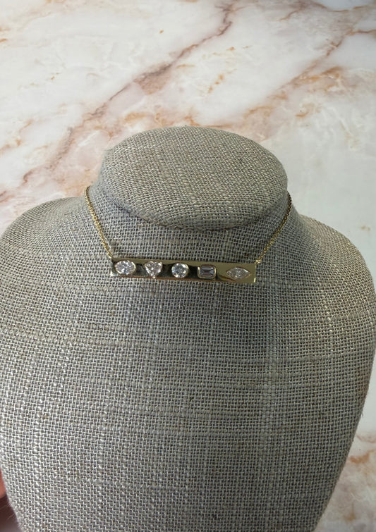 1 cttw multi shape yellow gold bar necklace
