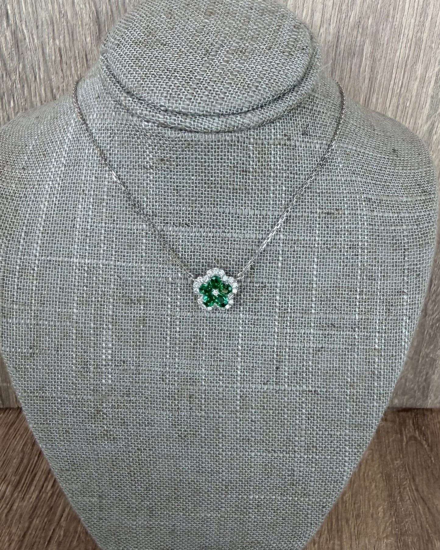 2.5 ct emerald green flower with halo necklace