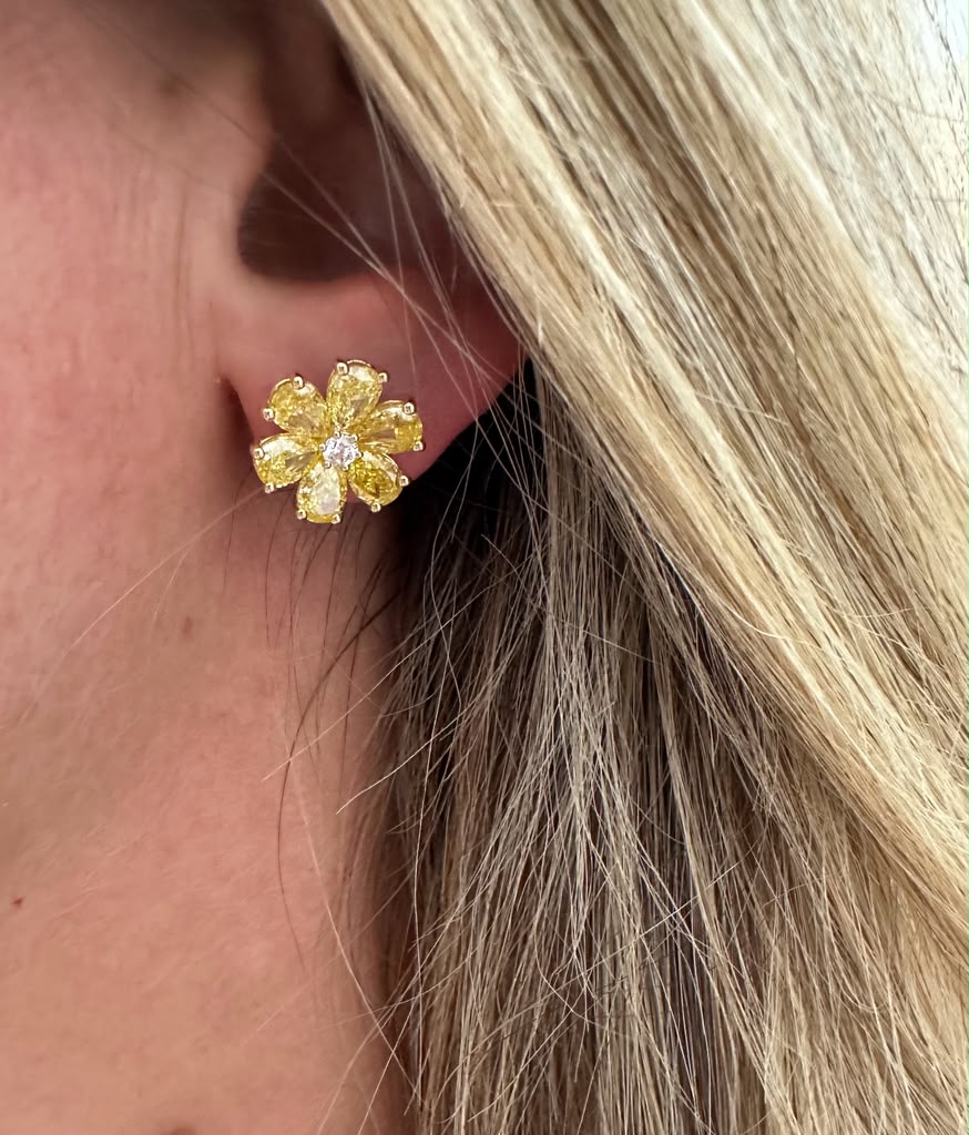 5.11 cttw yellow diamond flower studs