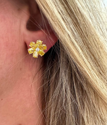 5.11 cttw yellow diamond flower studs