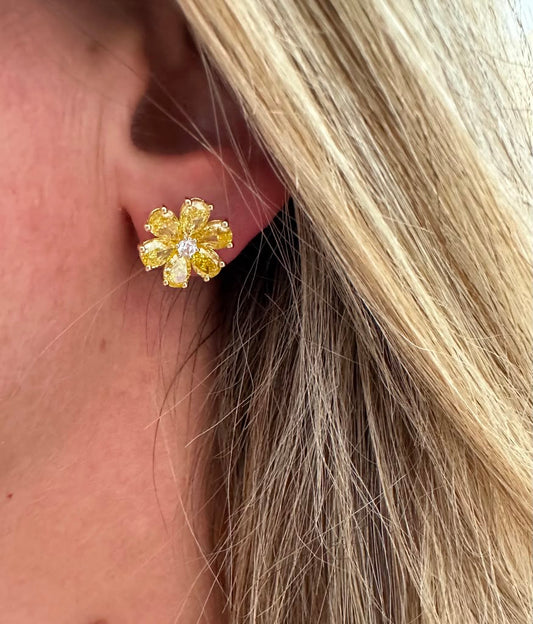 5.11 cttw yellow diamond flower studs